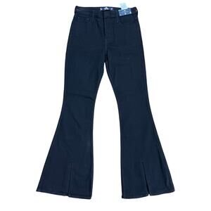 Hollister Women’s Black High Rise Flare Jeans Front Slit Hem Size 7R W28 L31 NWT